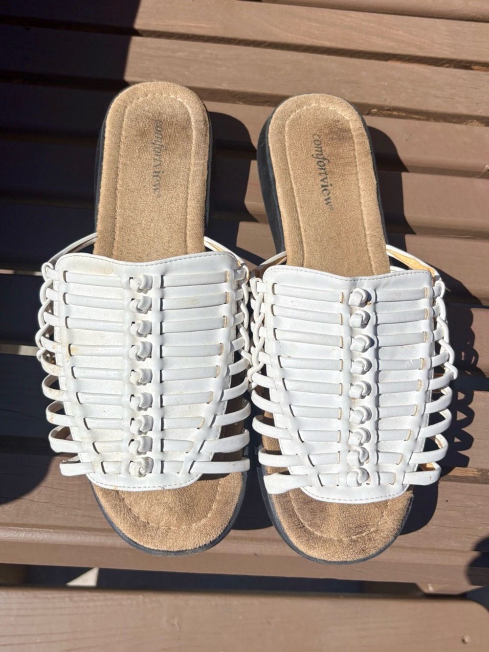 comfortview White Woven Slide Mules